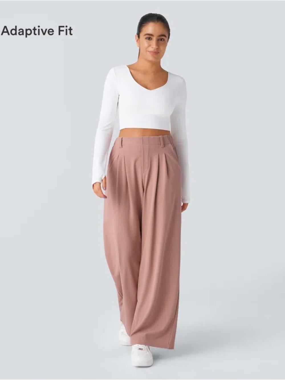Halara Flex High Waisted Wide Leg Waffle Work Pants Rose Tan Size S NWT